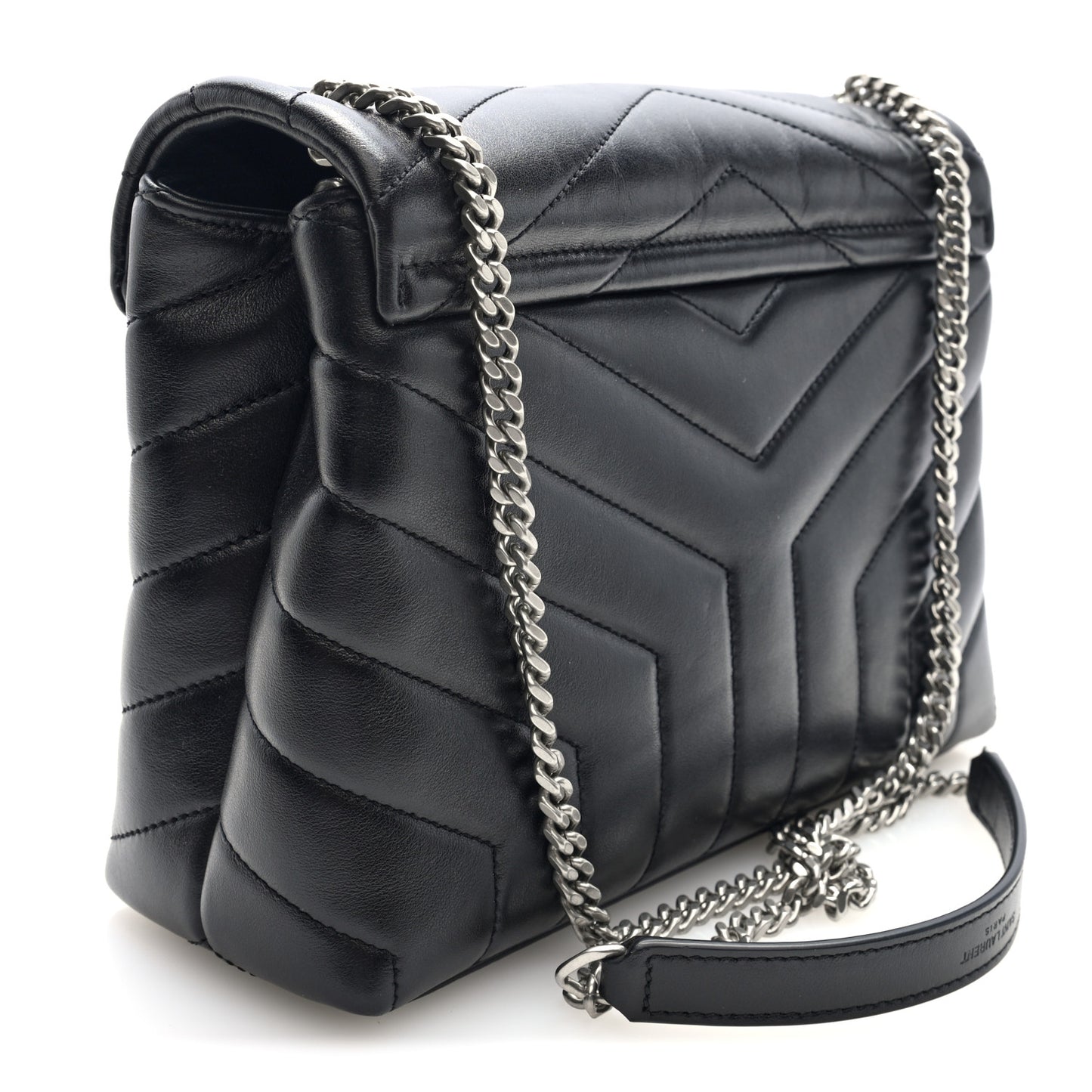 Calfskin Y Quilted Monogram Small Loulou Chain Satchel Black