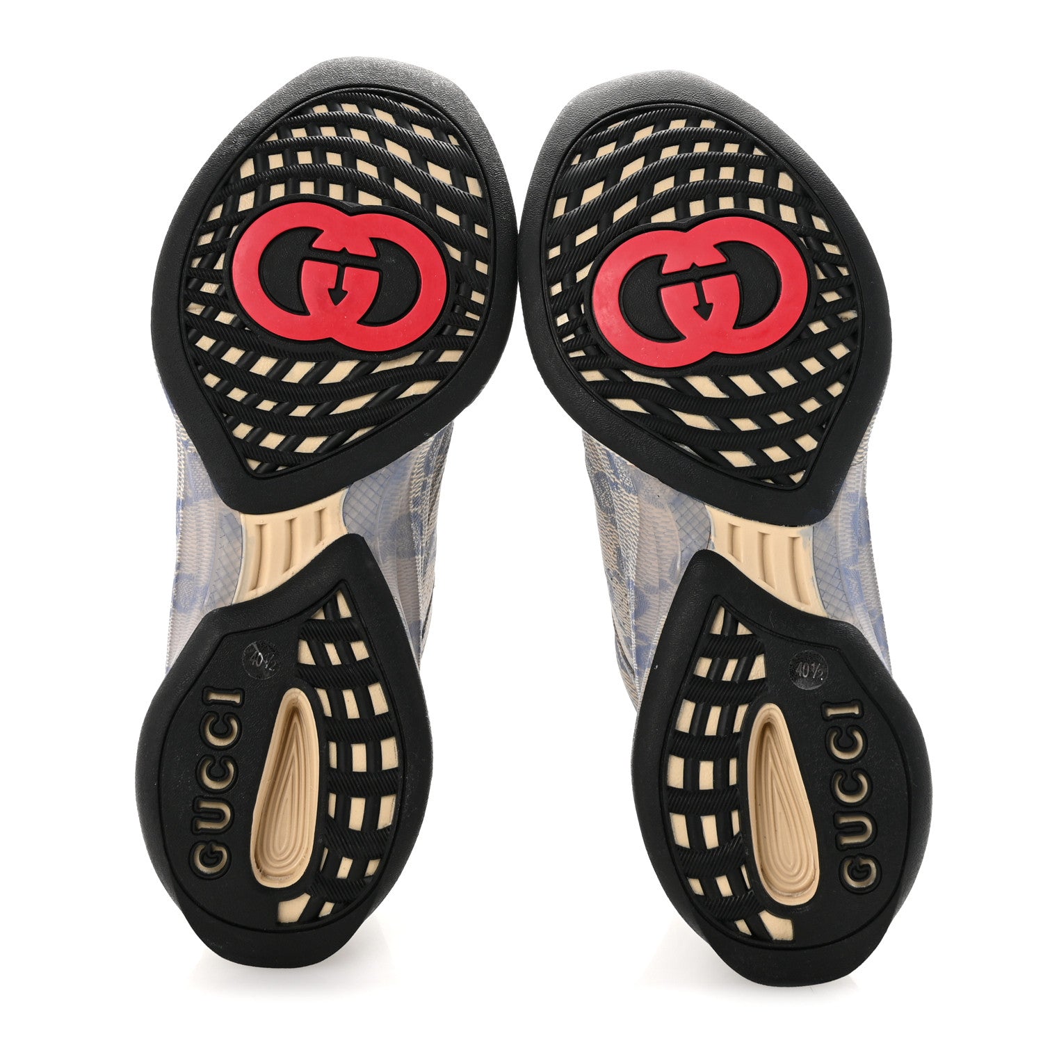 Gucci Ultralight Plume Calfskin Monogram Printed Womens Gucci Run Sneakers 40.5 Beige Blue 6 of 11