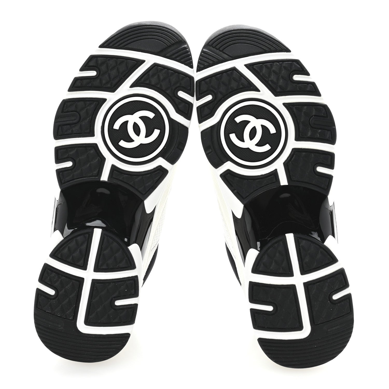 Chanel Mesh Suede Calfskin Grained Calfskin Womens CC Sneakers 37.5 White Black 6 of 8