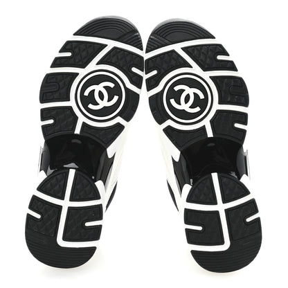 Chanel Mesh Suede Calfskin Grained Calfskin Womens CC Sneakers 37.5 White Black 6 of 8