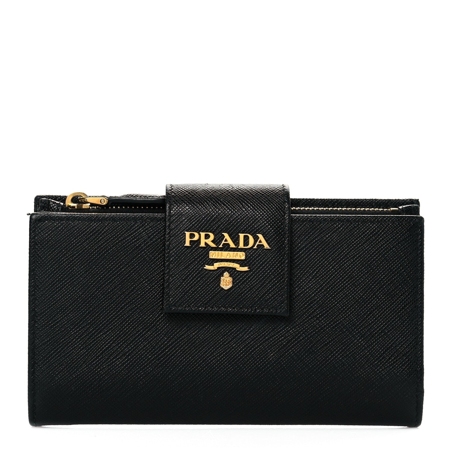 Prada Saffiano Metal Tab Wallet Black 1 of 10