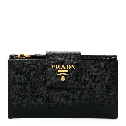Prada Saffiano Metal Tab Wallet Black 1 of 10