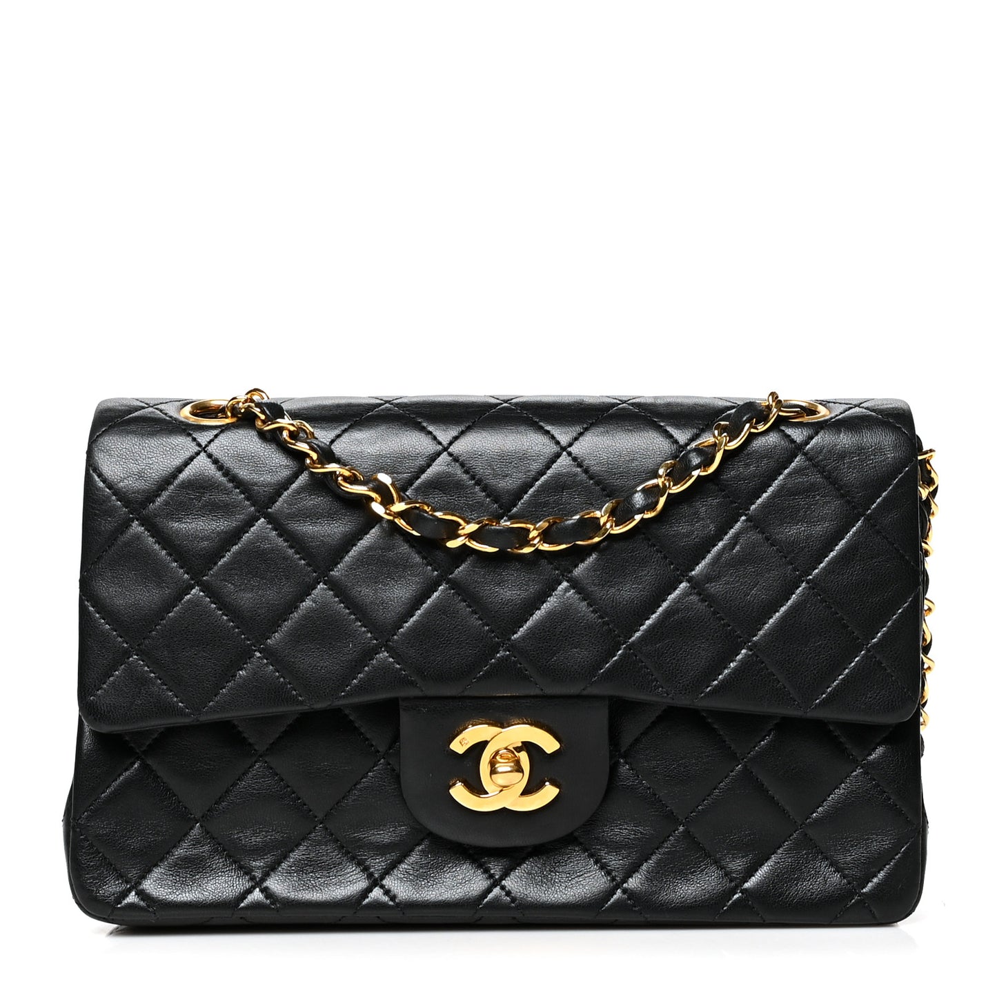 Lambskin Quilted Small Double Flap Black