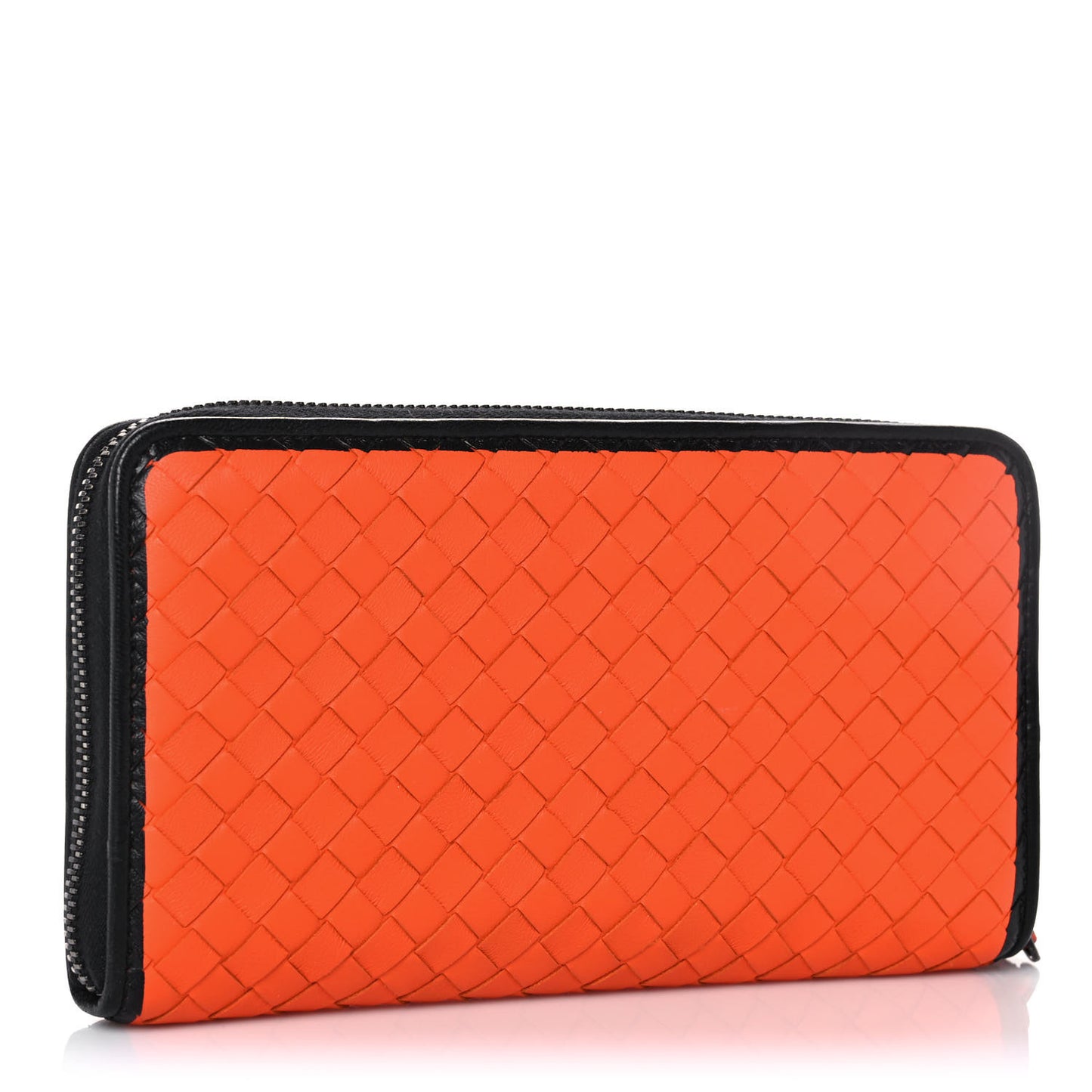 Nappa Intrecciato Zip Around Wallet Orange Black