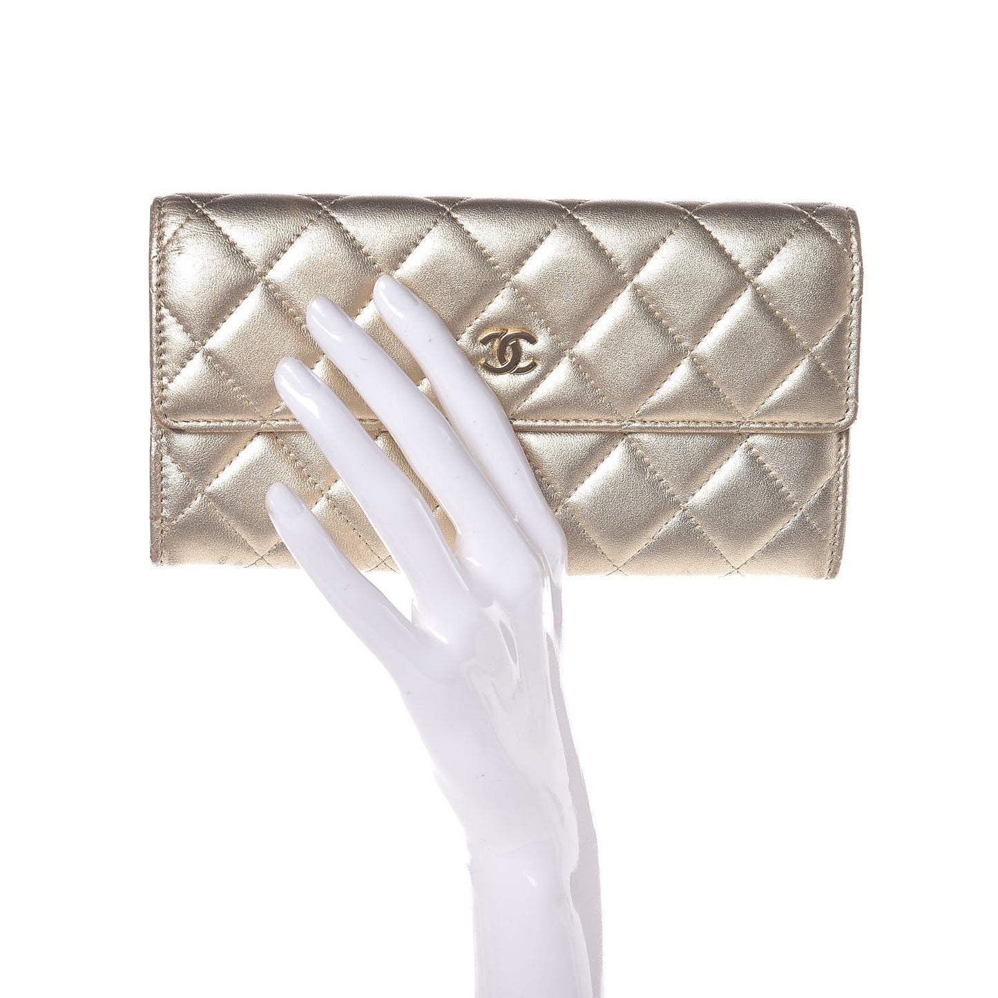 Metallic Quilted Flap Wallet Gold