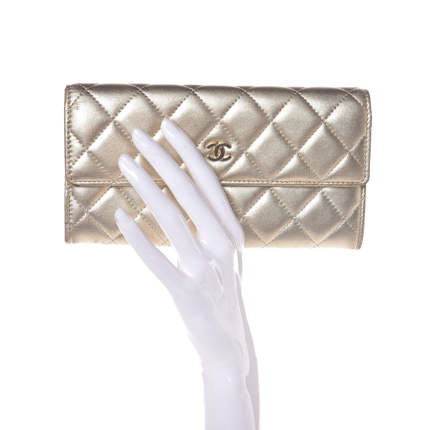 Chanel Metallic Quilted Flap Wallet Gold 2 of 13