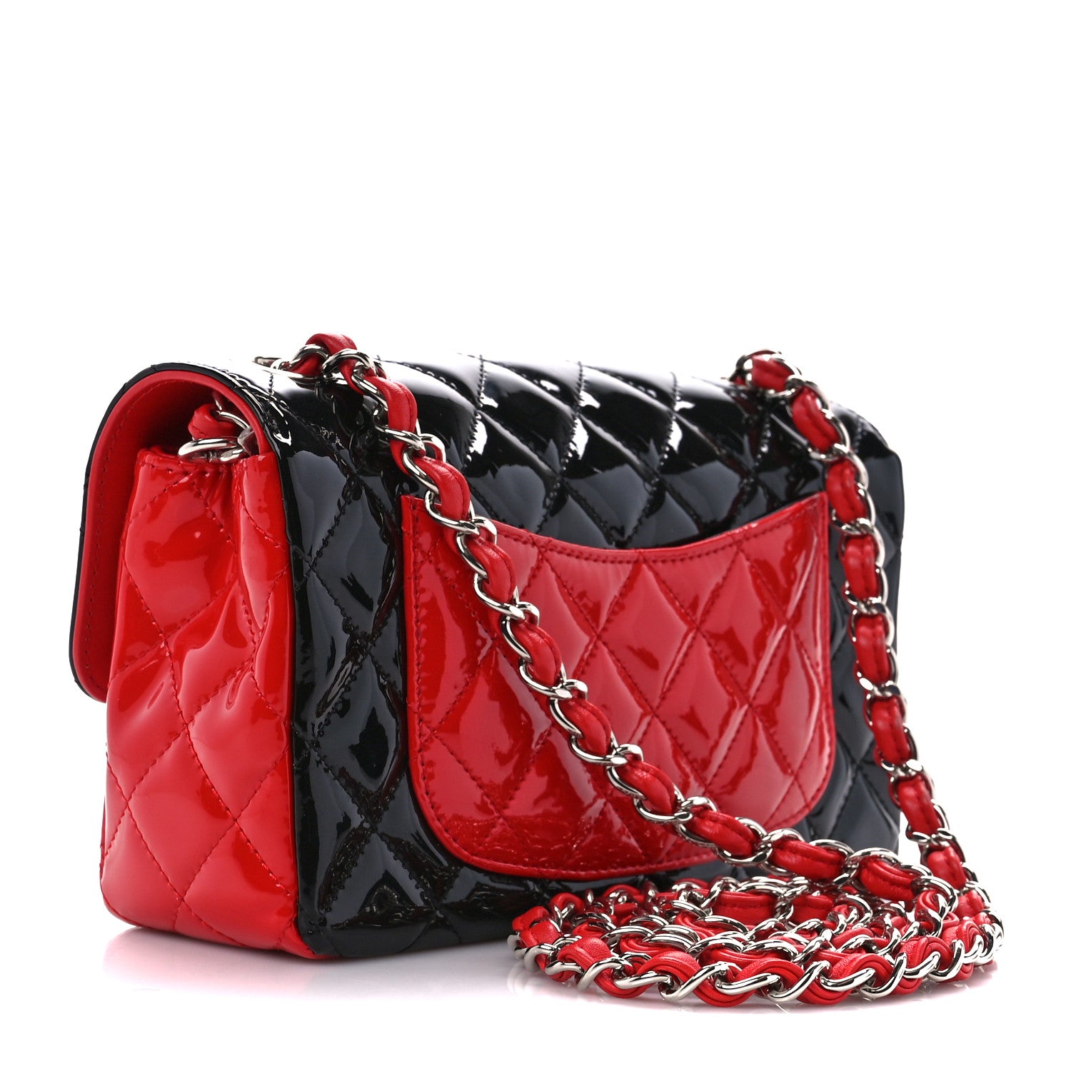 Chanel Patent Calfskin Quilted Bi-Color Mini Rectangular Flap Red Black 3 of 11