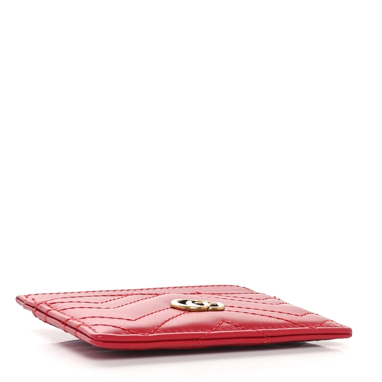 Calfskin Matelasse GG Marmont Card Holder Hibiscus Red