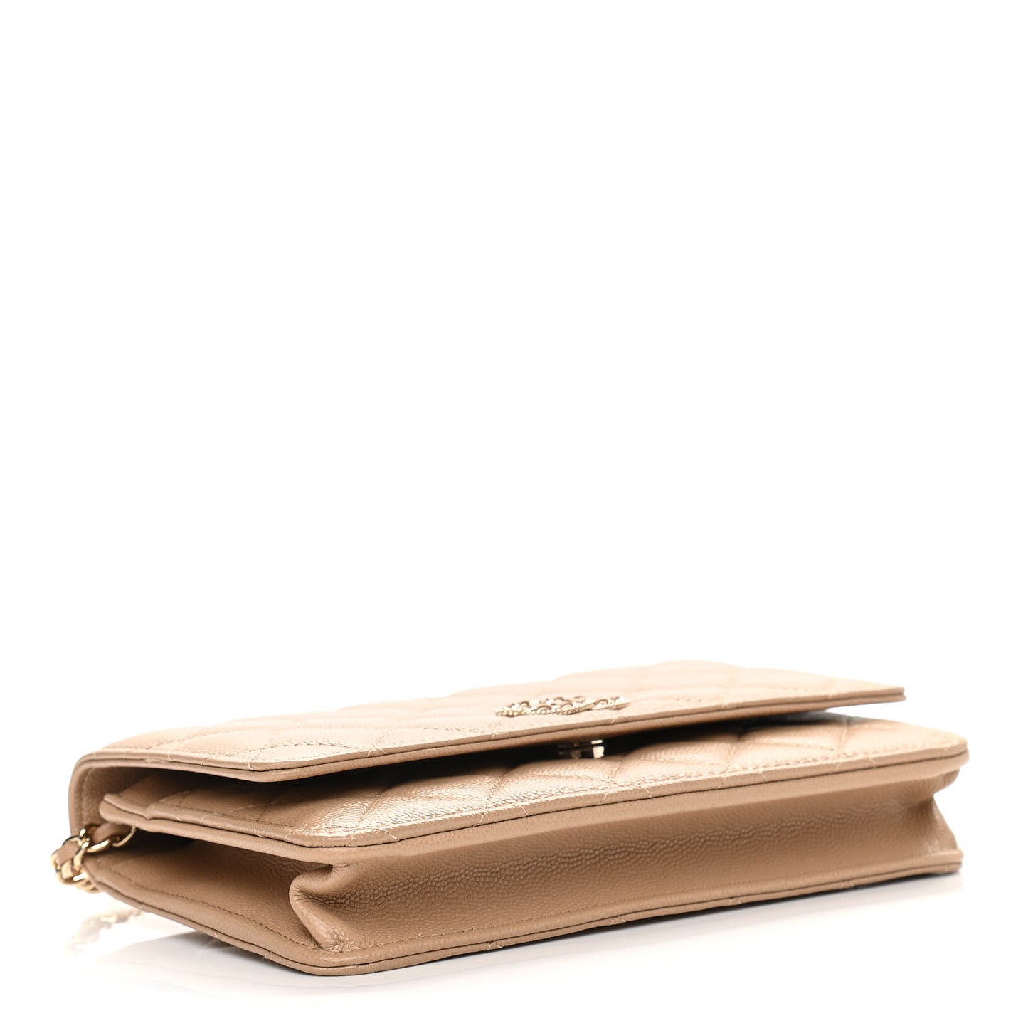 Caviar Quilted Crystal CC Wallet On Chain WOC Beige