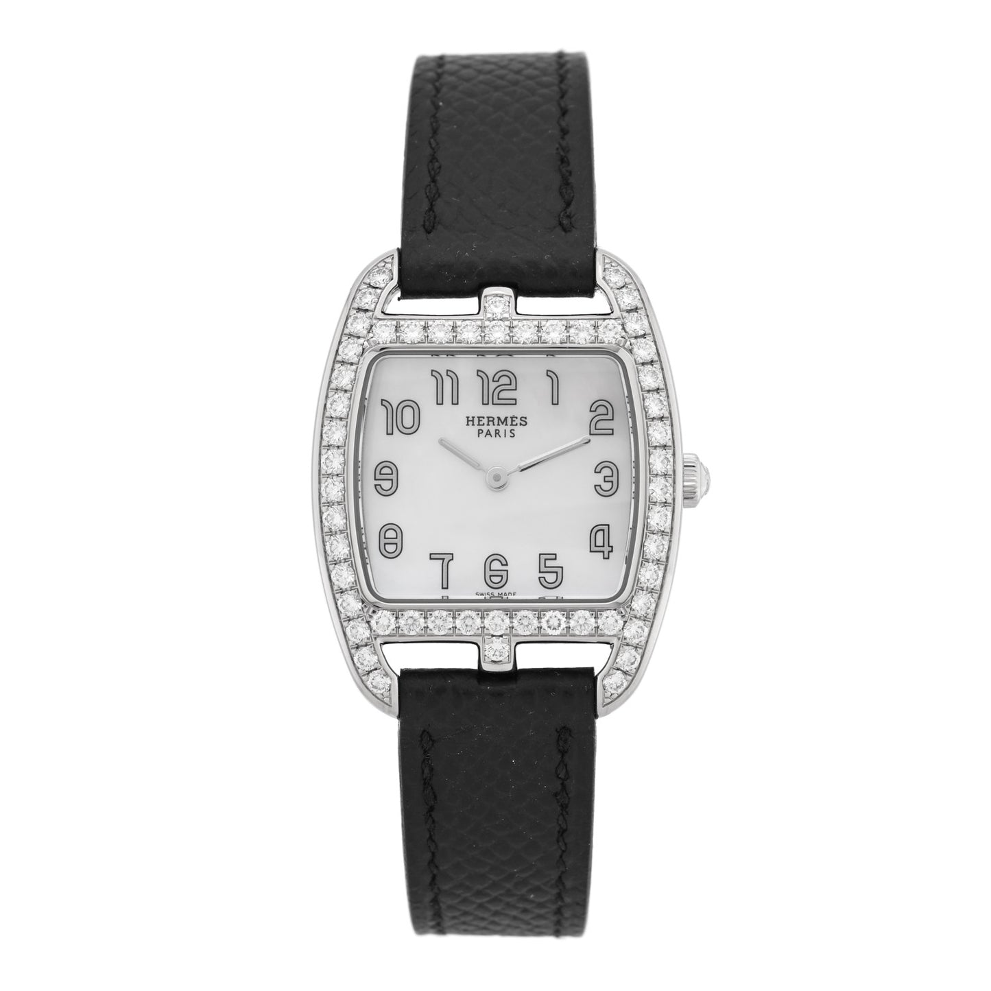 Stainless Steel Epsom Diamond Bezel Mother of Pearl 26mm Cape Cod Tonneau Quartz Watch Noir