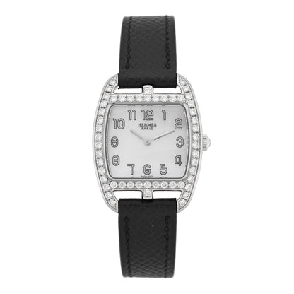 Hermes Stainless Steel Epsom Diamond Bezel Mother of Pearl 26mm Cape Cod Tonneau Quartz Watch Noir 1 of 4