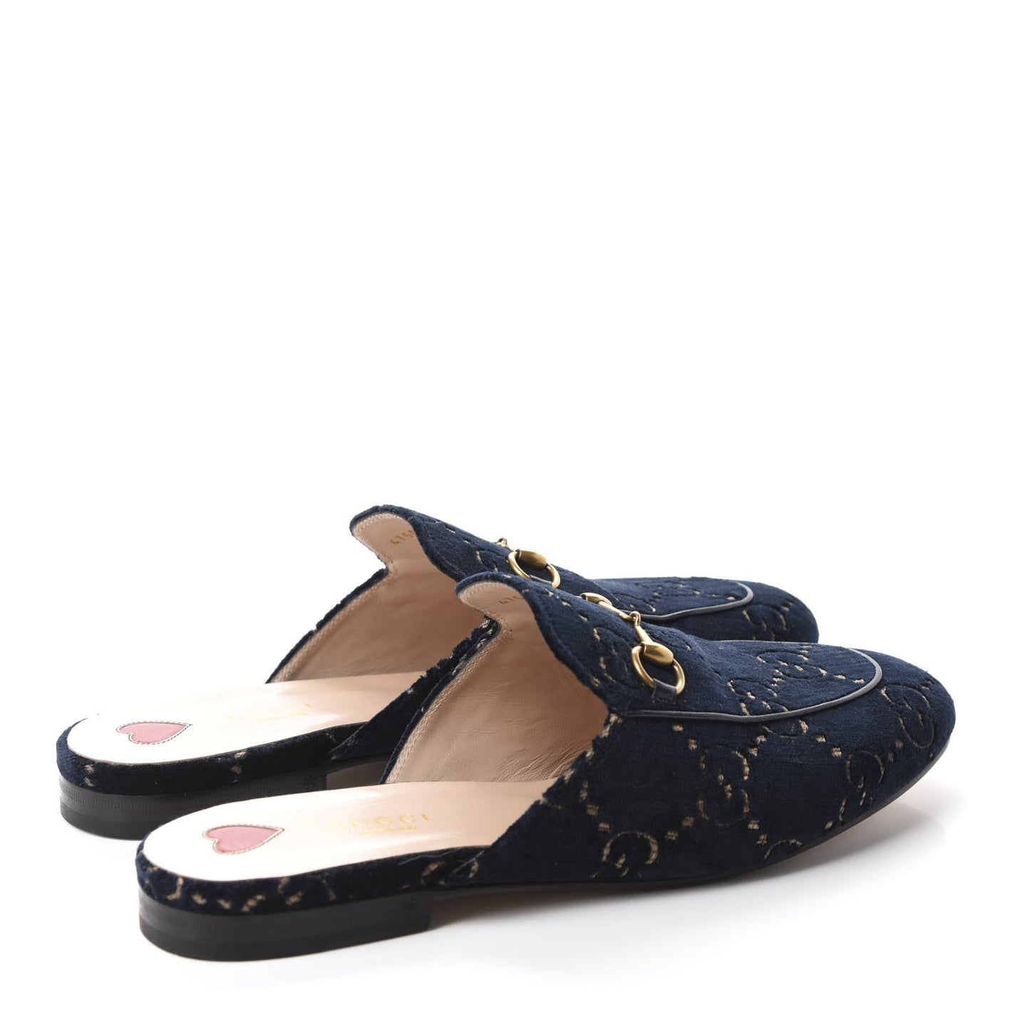 Velvet GG Monogram Womens Princetown Slippers 40.5 Blue Beige