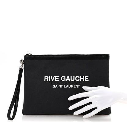 Saint Laurent Linen Canvas Rive Gauche Zipped Pouch Black 2 of 7