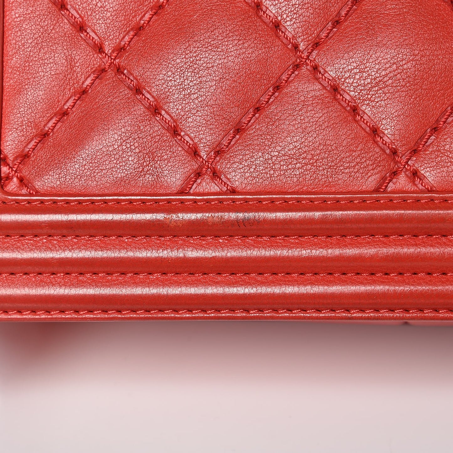 Calfskin Quilted Double Stitch Medium Boy Flap Red