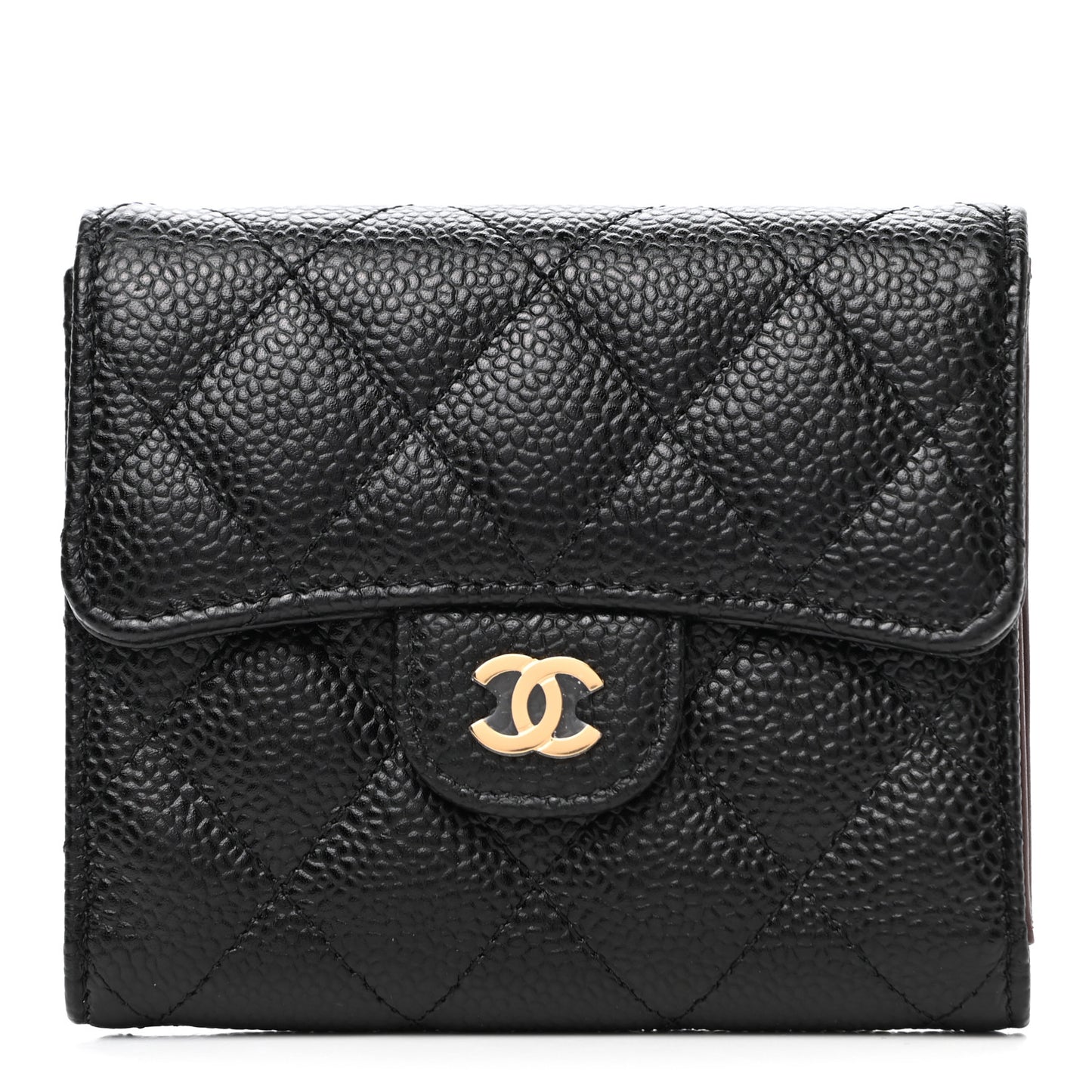 Caviar Quilted Compact Flap Wallet Black