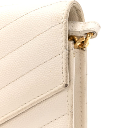 Saint Laurent Grain De Poudre Matelasse Chevron Monogram Chain Wallet White 11 of 18
