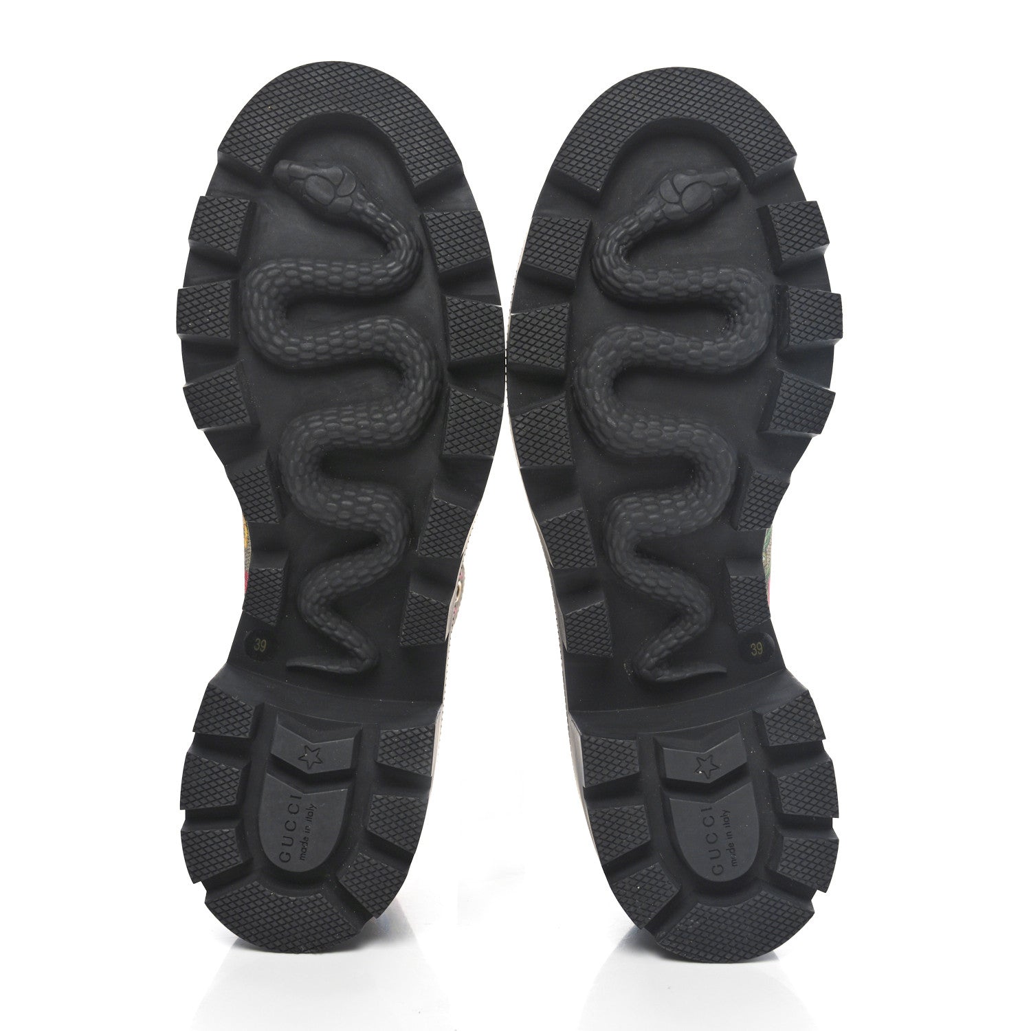 Gucci GG Supreme Monogram Flora Lace Up Combat Ankle Boots 39 Beige Multicolor Red 9 of 10