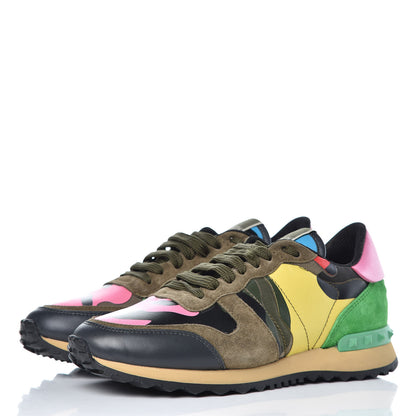 Valentino Garavani Nappa Suede Camouflage Womens Rockrunner Sneakers 39 Army Green Naples Yellow Ninphea 3 of 14