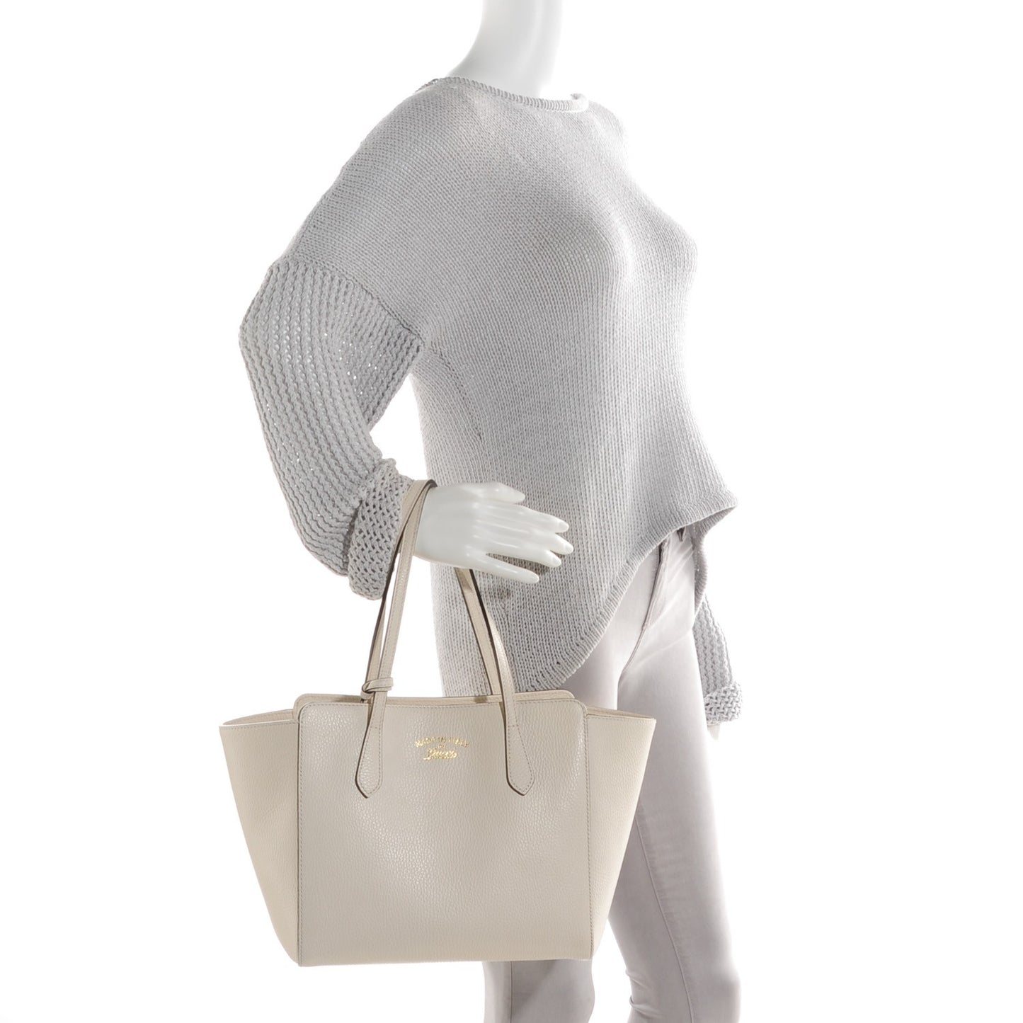 Dollar Calfskin Small Swing Tote Mystic White