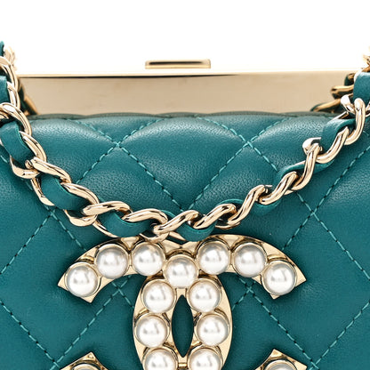 Chanel Lambskin Quilted Pearl CC Vanity Case Turquoise 9 of 11