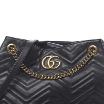Gucci Calfskin Matelasse Medium GG Marmont Shoulder Tote Bag Black 8 of 11