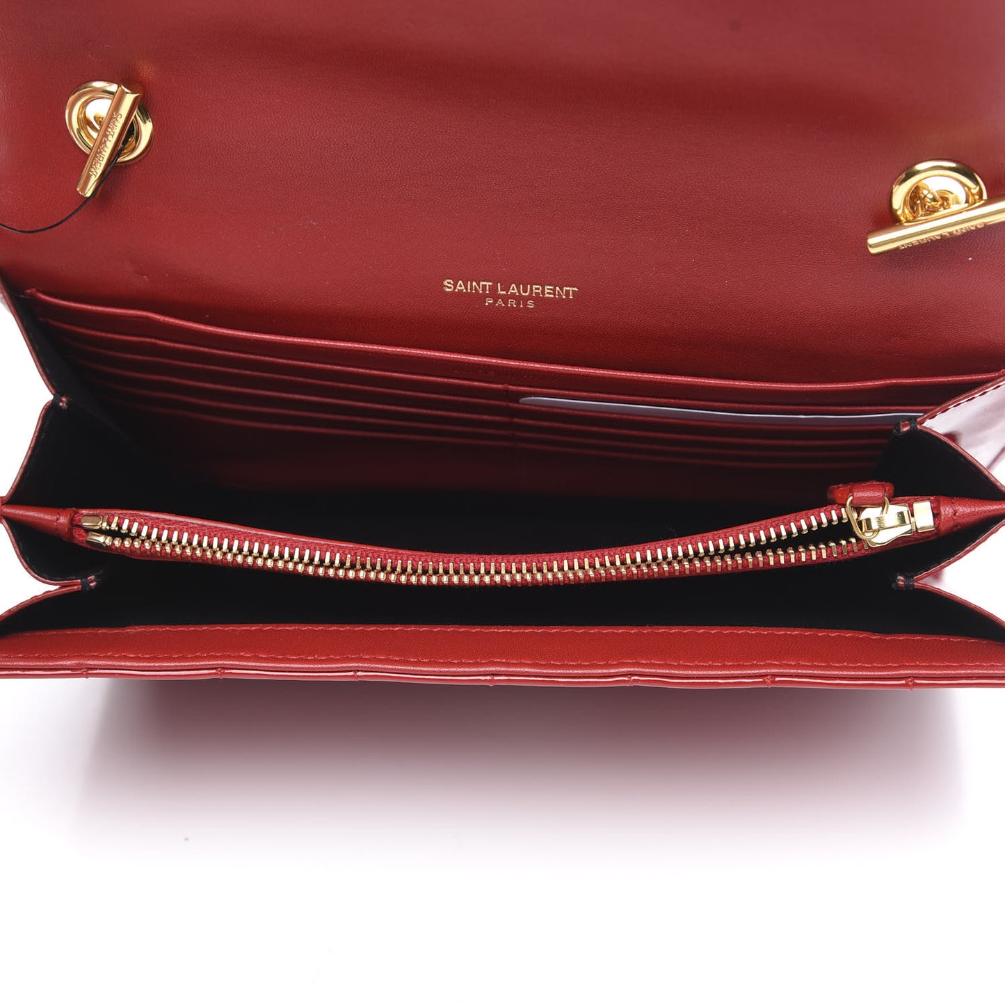 Patent Calfskin Matelasse Vicky Chain Wallet Rouge Eros