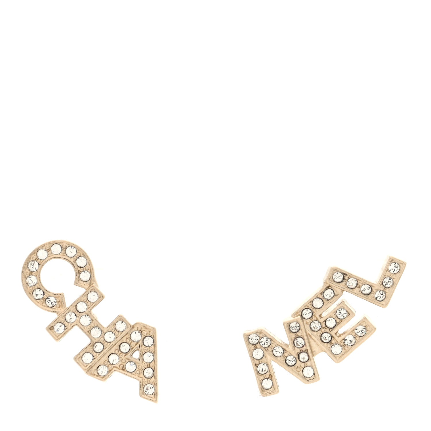 Chanel Crystal Cha-Nel Logo Earrings Gold 1 of 5
