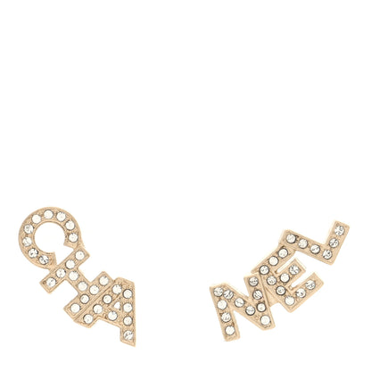 Chanel Crystal Cha-Nel Logo Earrings Gold 1 of 5