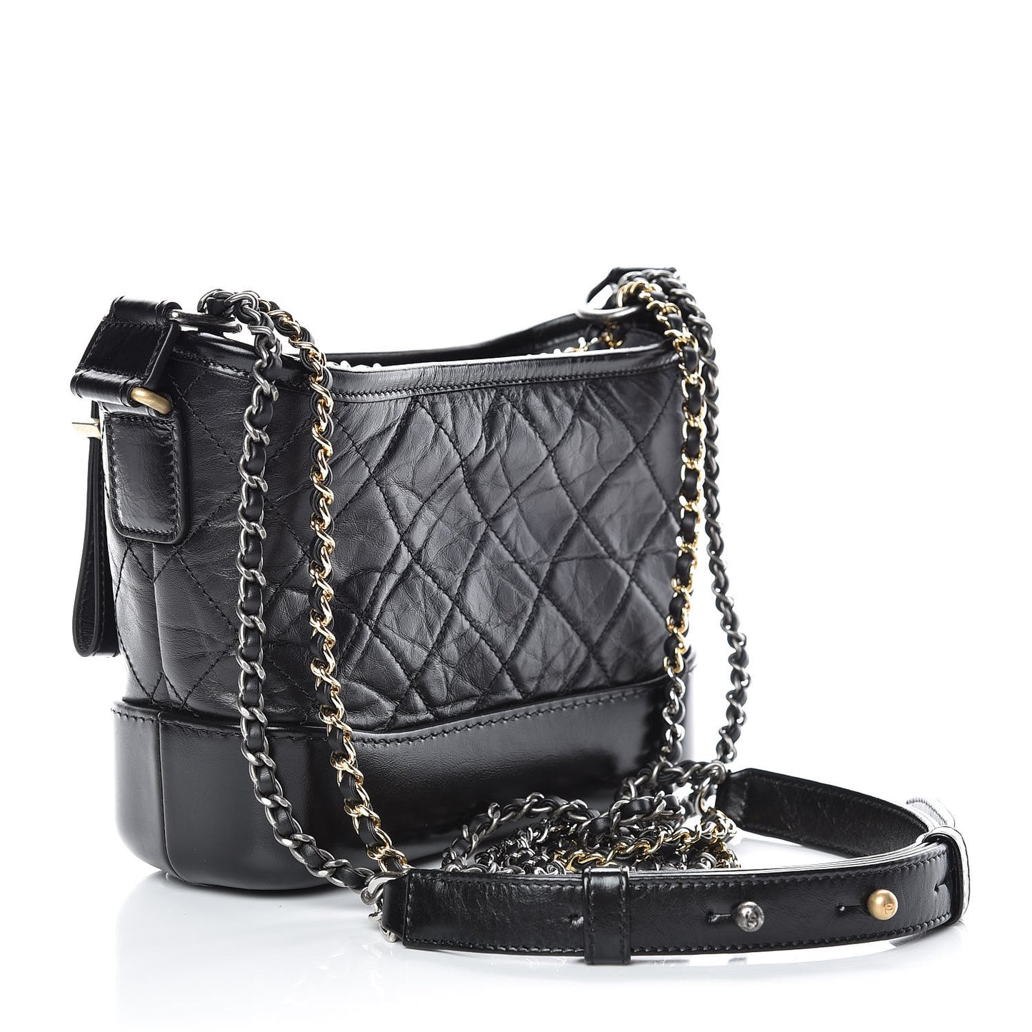 Aged Calfskin Quilted Small Gabrielle Hobo Black