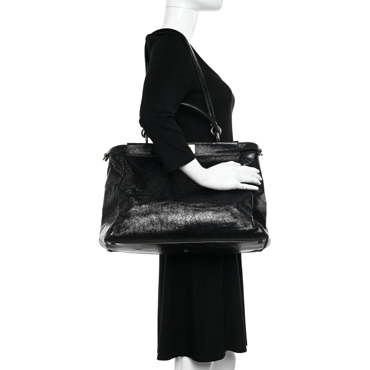 Patent Large Peekaboo Iconic Satchel Black