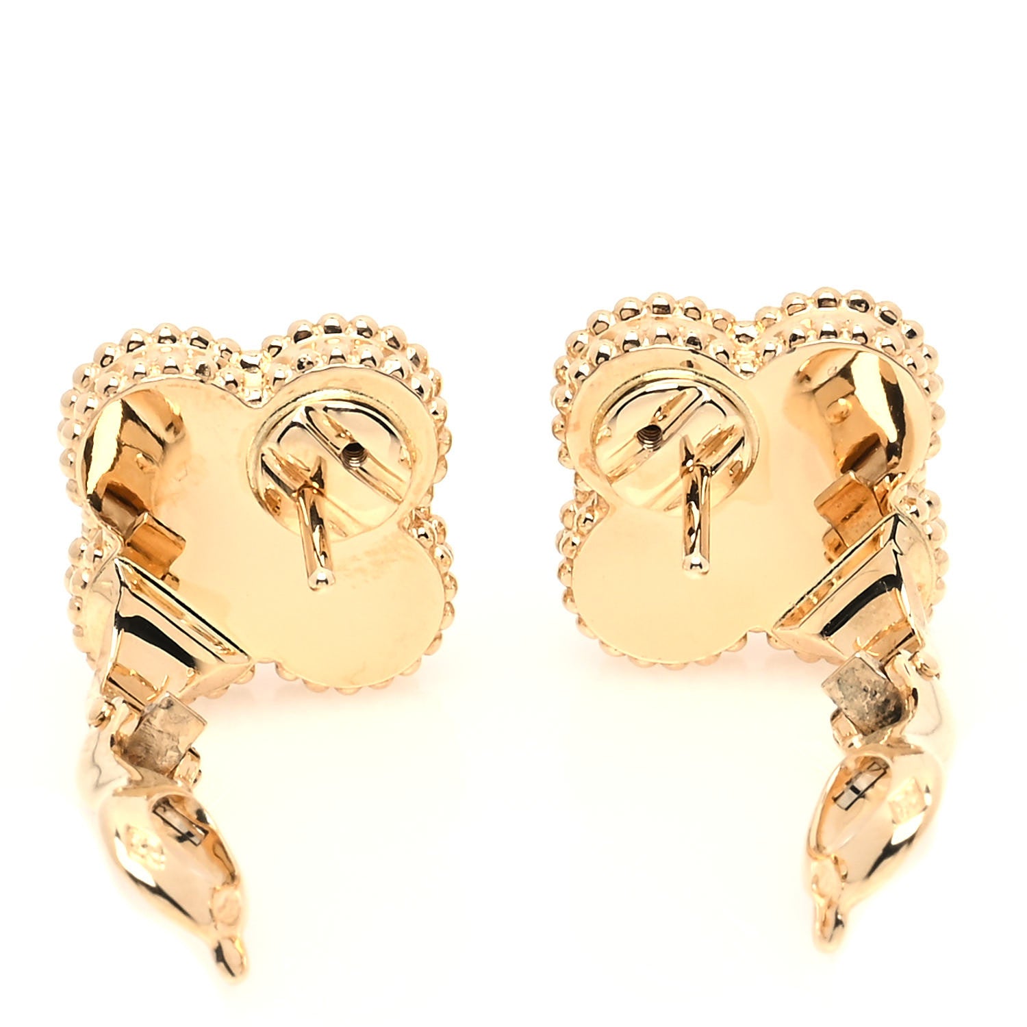 Van Cleef & Arpels 18K Yellow Gold Guilloche Vintage Alhambra Earrings 3 of 5