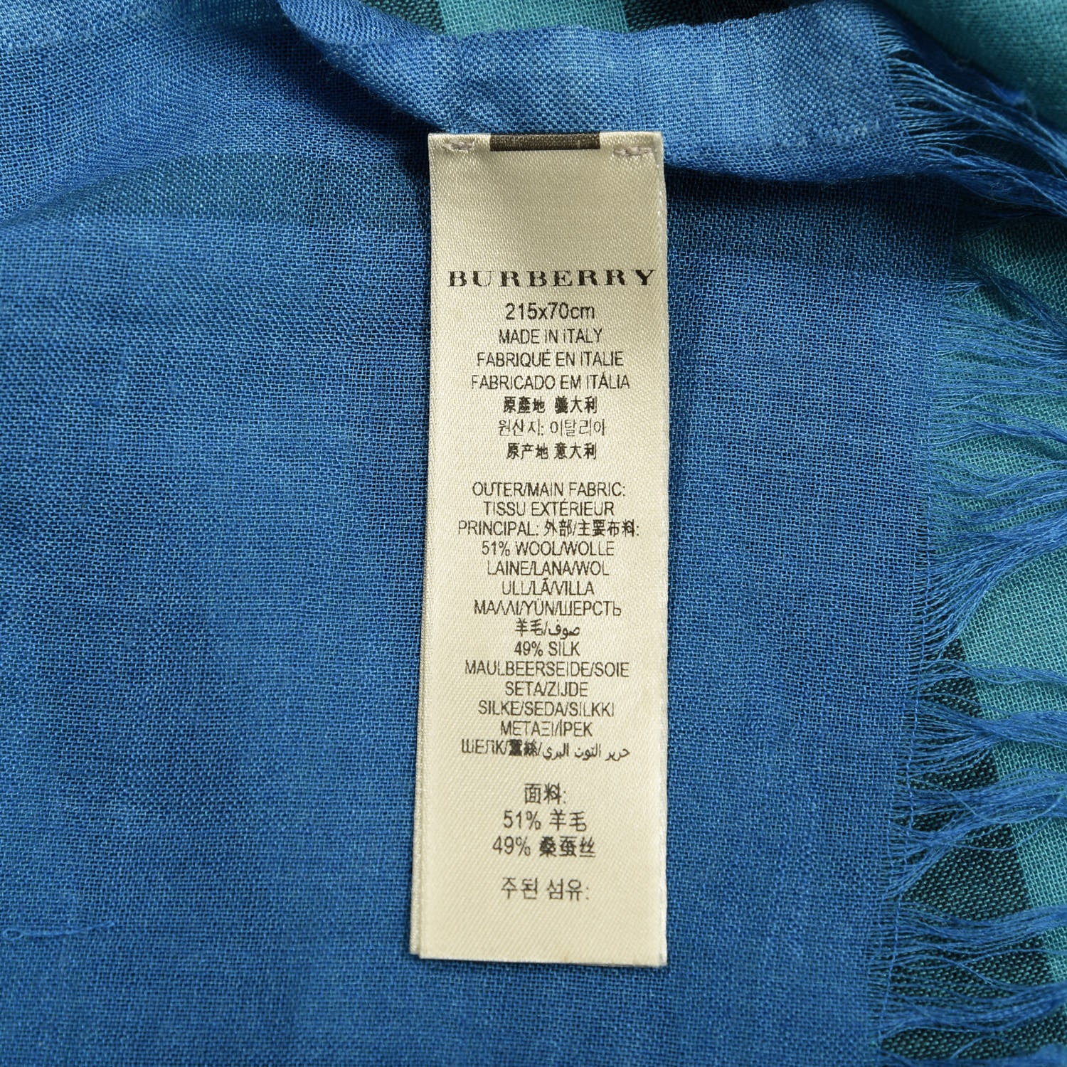 Burberry Wool Silk Gauze Ombre Giant Check Scarf Blue 4 of 6