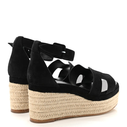 Hermes Goatskin Elda Espadrille Wedge Sandals 38 Black 4 of 9
