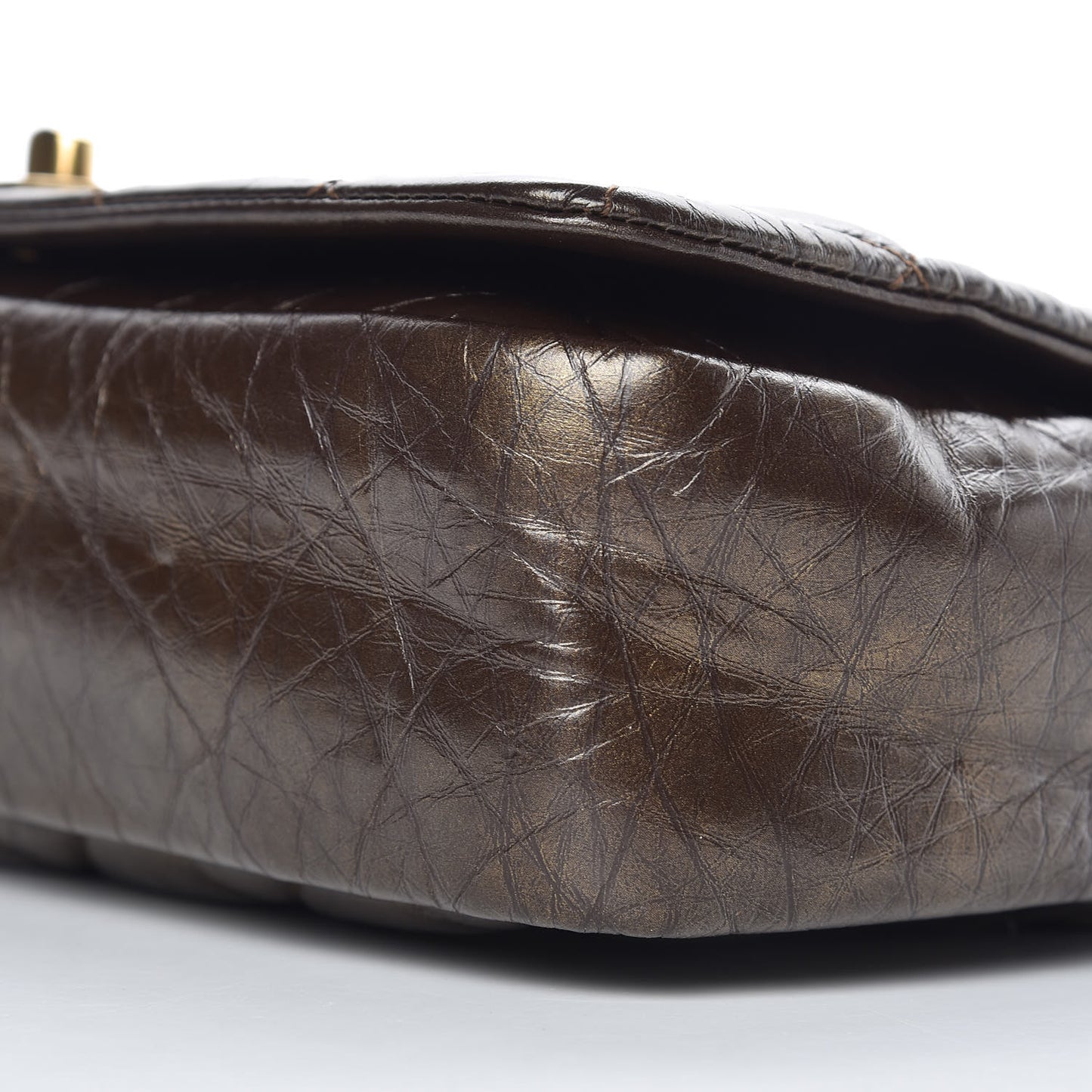 Metallic Aged Calfskin Quilted Medium Pondichery Flap Bronze