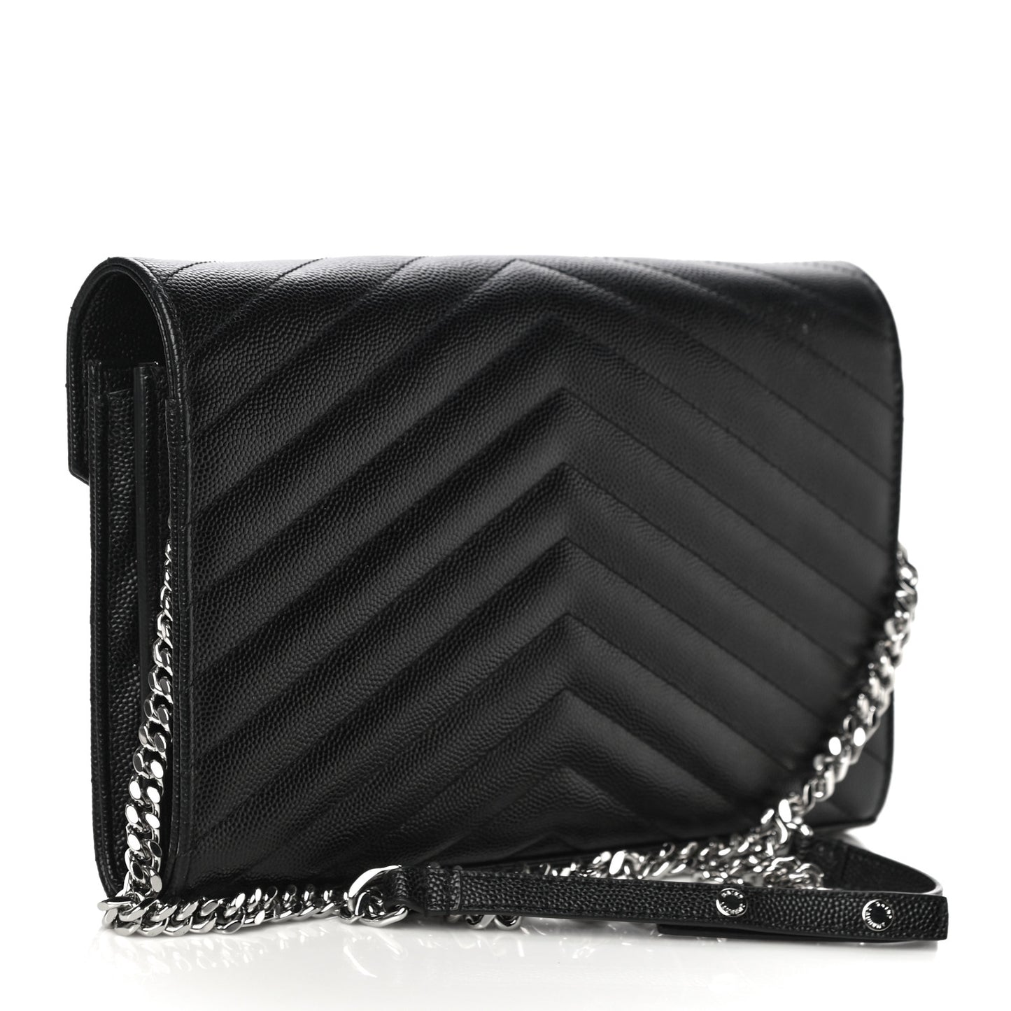 Grain De Poudre Matelasse Chevron Monogram Chain Wallet Black