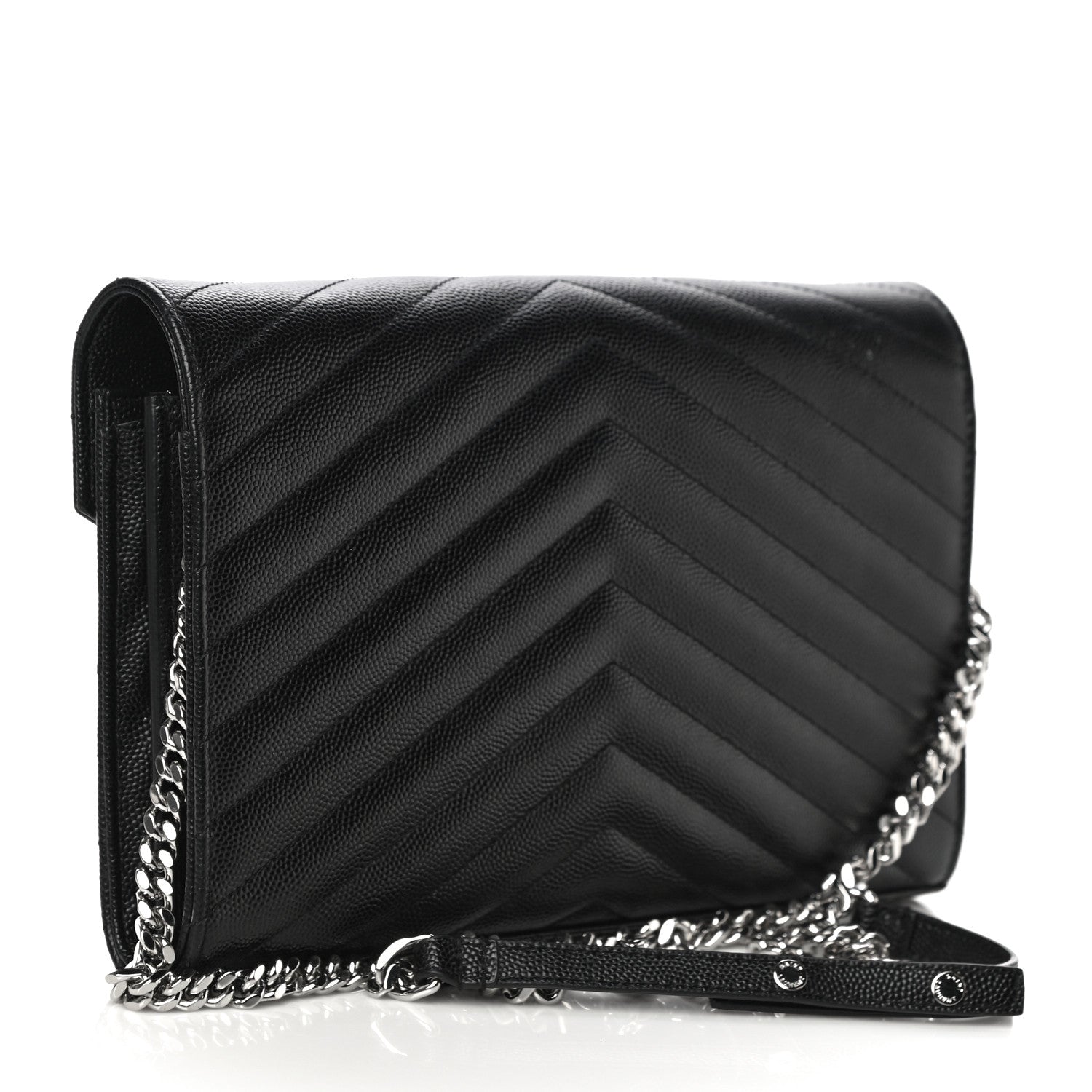 Saint Laurent Grain De Poudre Matelasse Chevron Monogram Chain Wallet Black 3 of 11