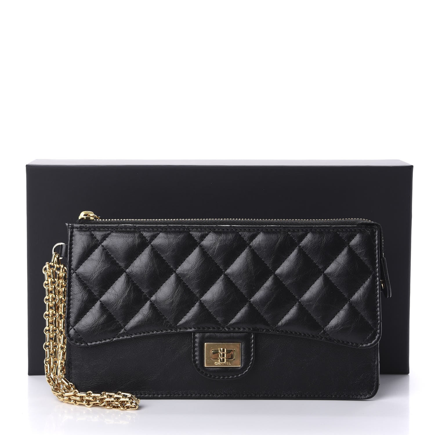 Chanel Aged Calfskin Quilted 2.55 Reissue Pouch With Chain Handle Black 11 of 11
