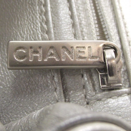Metallic Lambskin Quilted Mini Square Flap Silver