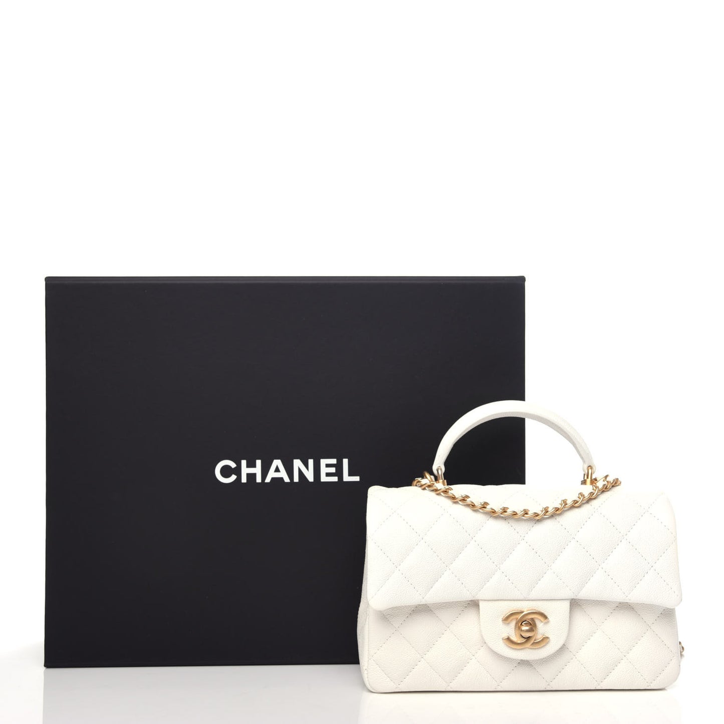Caviar Quilted Mini Top Handle Rectangular Flap White