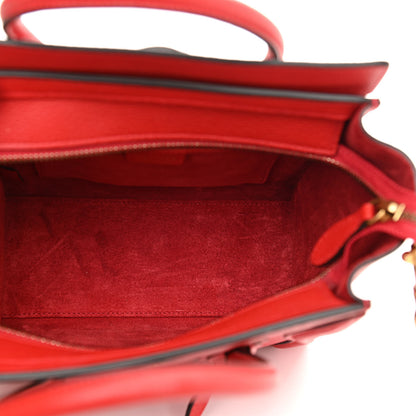 Celine Drummed Calfskin Nano Luggage Coquelicot 5 of 10