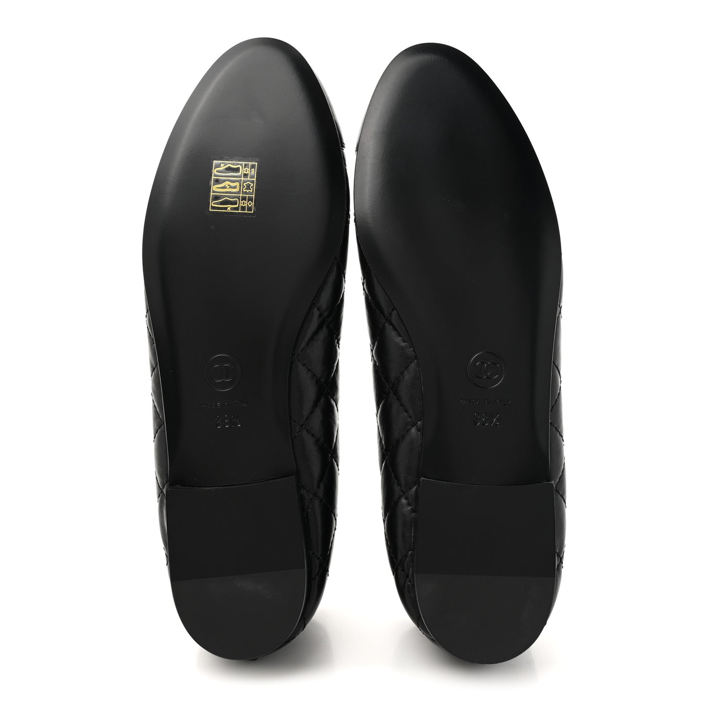 Aged Calfskin Quilted CC Cap Toe Ballerina Flats 38.5 Black