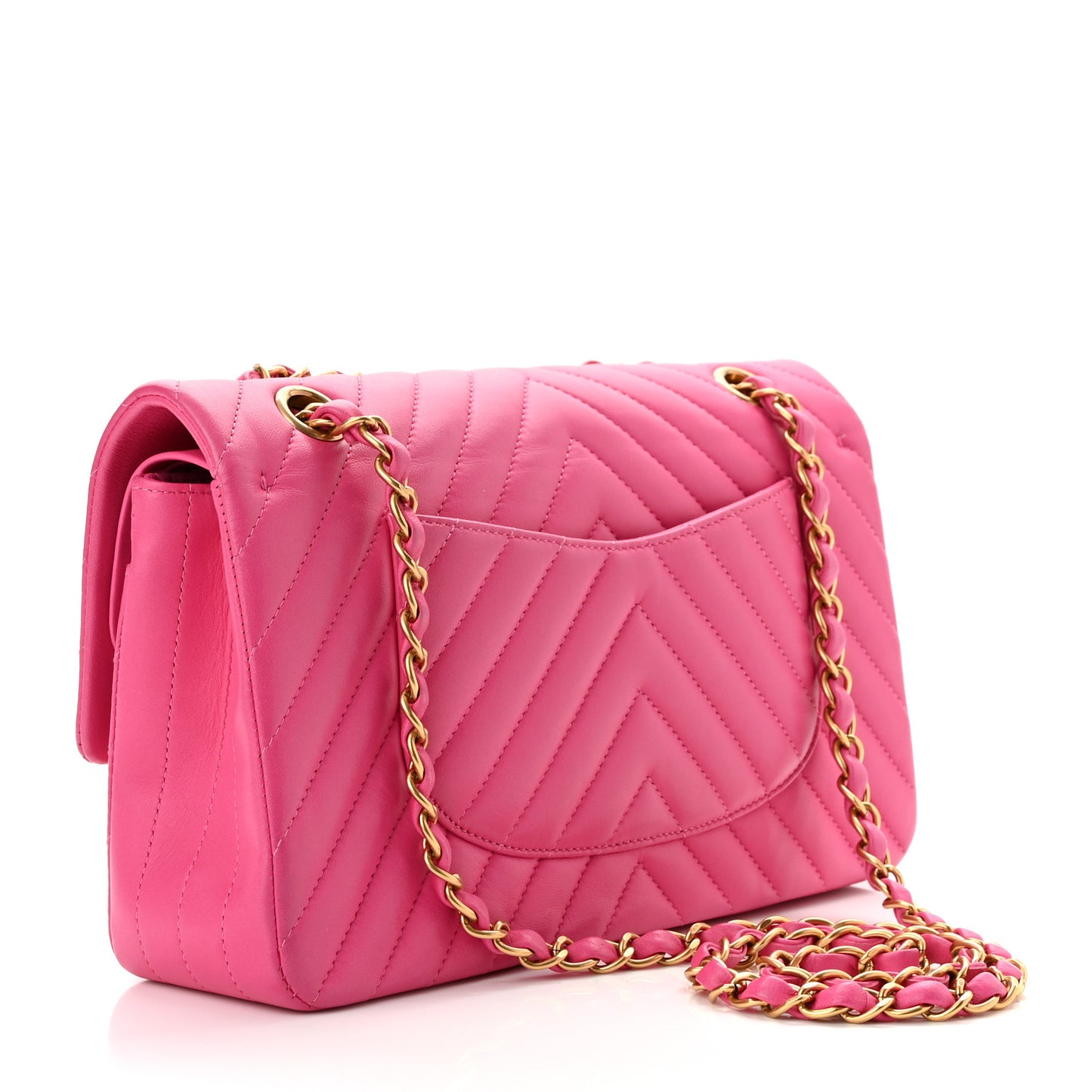 Lambskin Chevron Quilted Medium Double Flap Pink