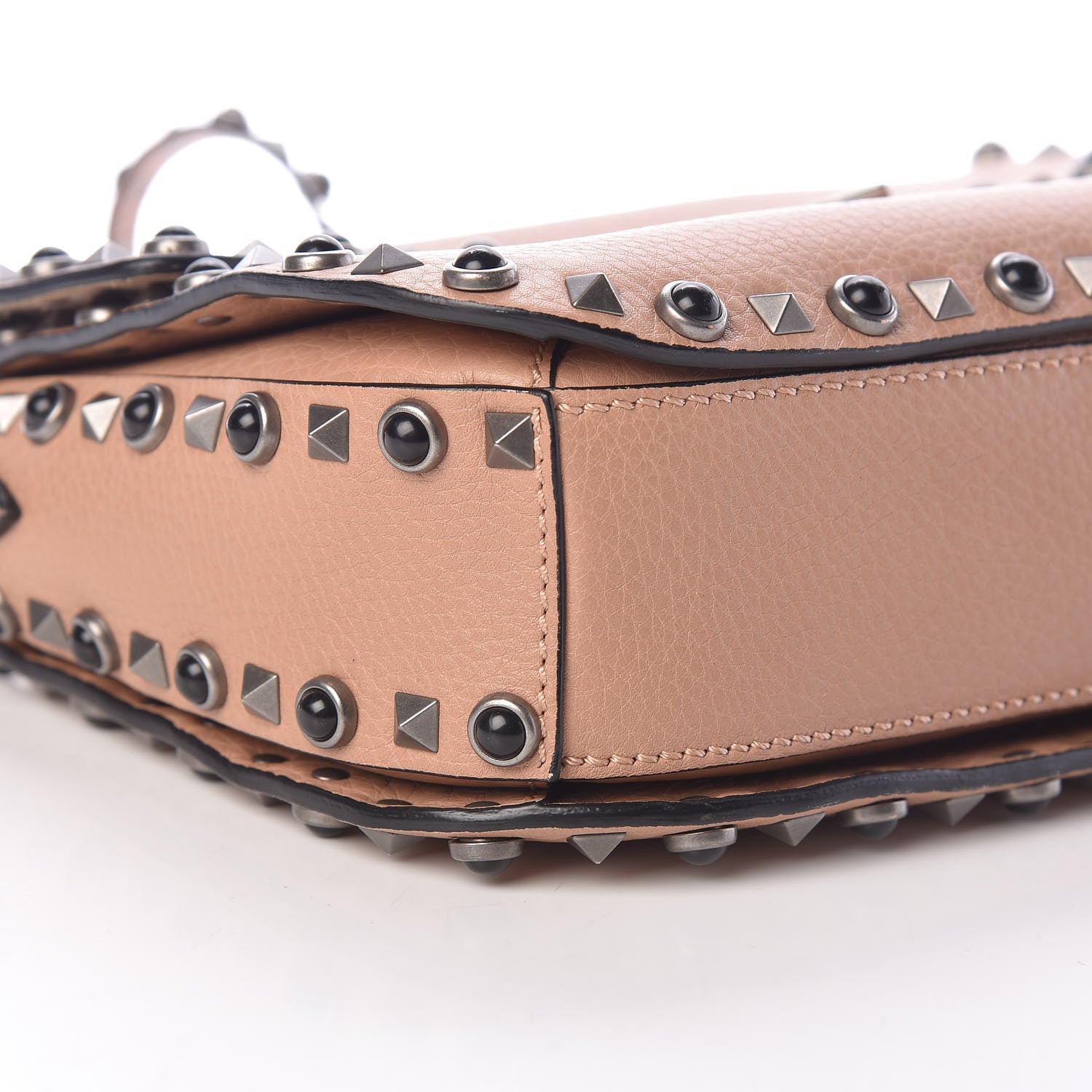 Valentino Garavani Pebbled Calfskin Medium Rockstud Rolling Flap Saddle Bag Soft Noisette 7 of 14