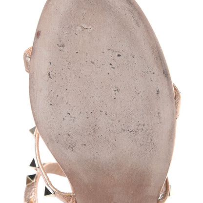 Valentino Garavani Metallic Pebbled Calfskin Rockstud 60mm Caged Slide Sandals 41 Rame 10 of 11