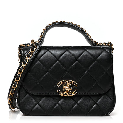 Chanel Lambskin Quilted Small Chain Infinity Top Handle Flap Black 1 of 9