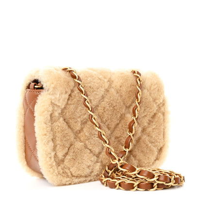 Chanel Shearling Lambskin Quilted Mini Furry Coco Flap Beige Brown 3 of 11