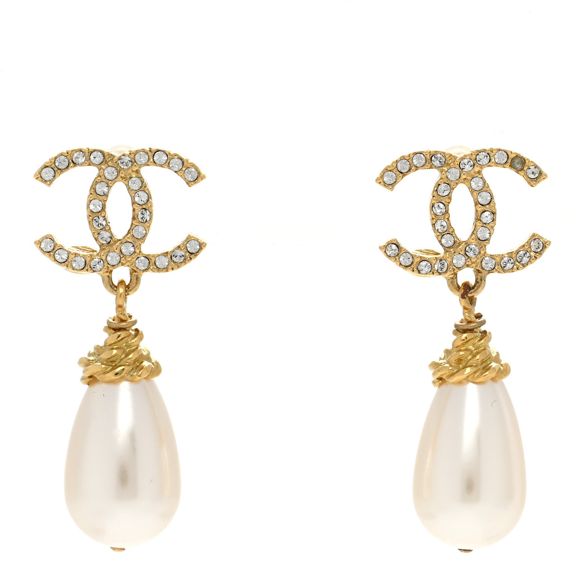 Crystal Pearl CC Braided Drop Earrings Gold