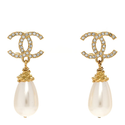 Chanel Crystal Pearl CC Braided Drop Earrings Gold 1 of 6