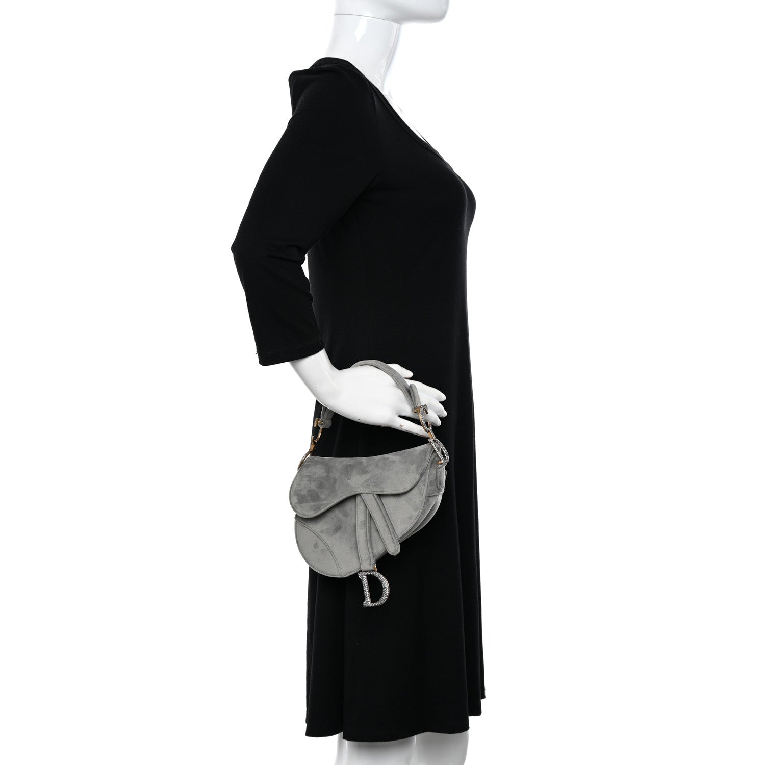 Christian Dior Velvet Crystal Mini Saddle Bag Grey 2 of 11