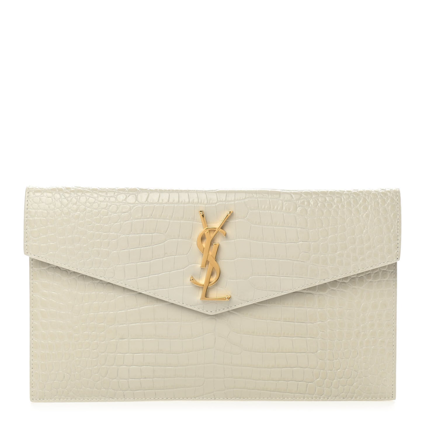 Calfskin Crocodile Embossed Uptown Monogram Pouch Crema Soft